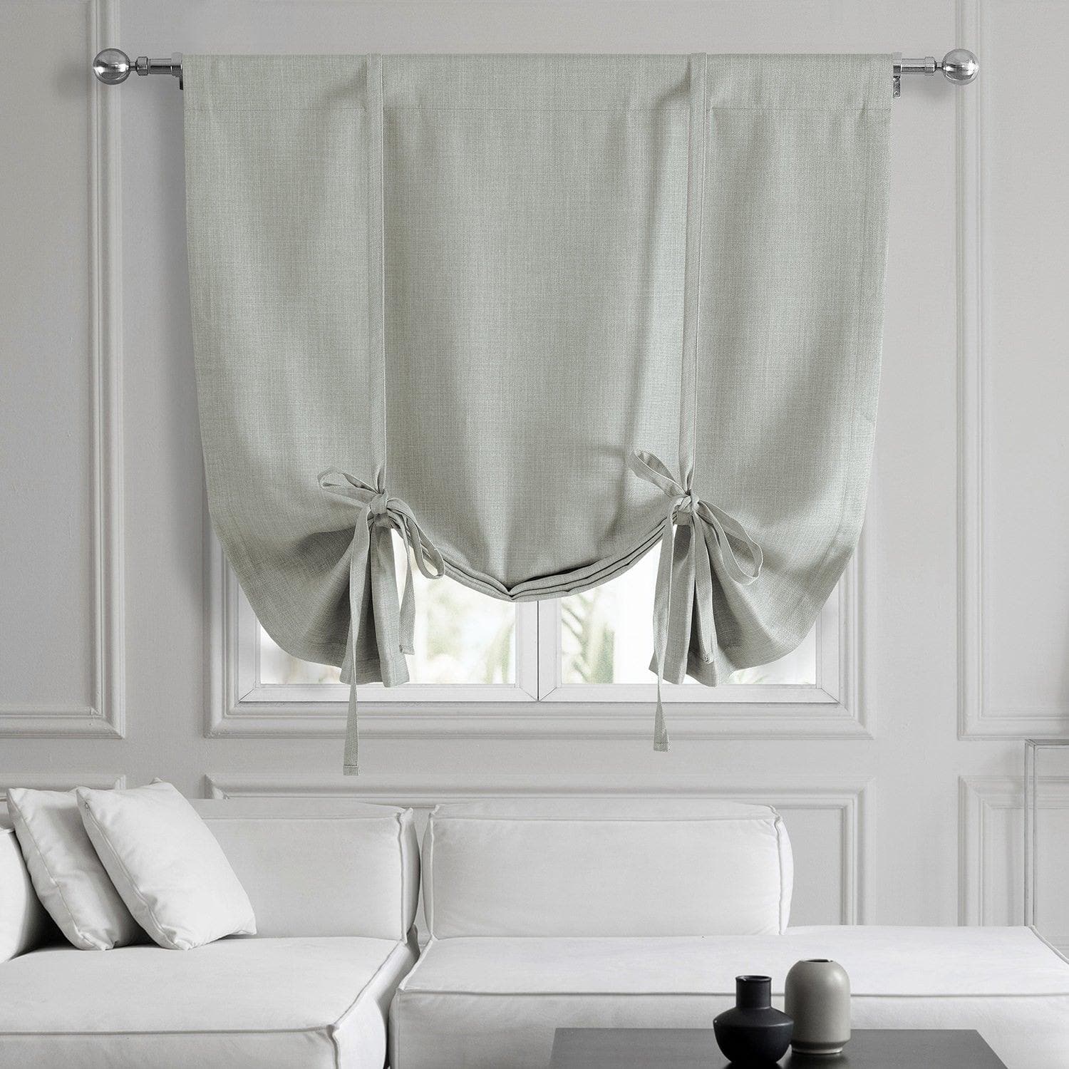 Oyster Textured Faux Linen Blackout Window Shades - Room Darkening Tie-Up Curtain Panels for Bedroom, Living Room & Nursery - Light Blocking Window Treatment for Better Sleep & Privacy