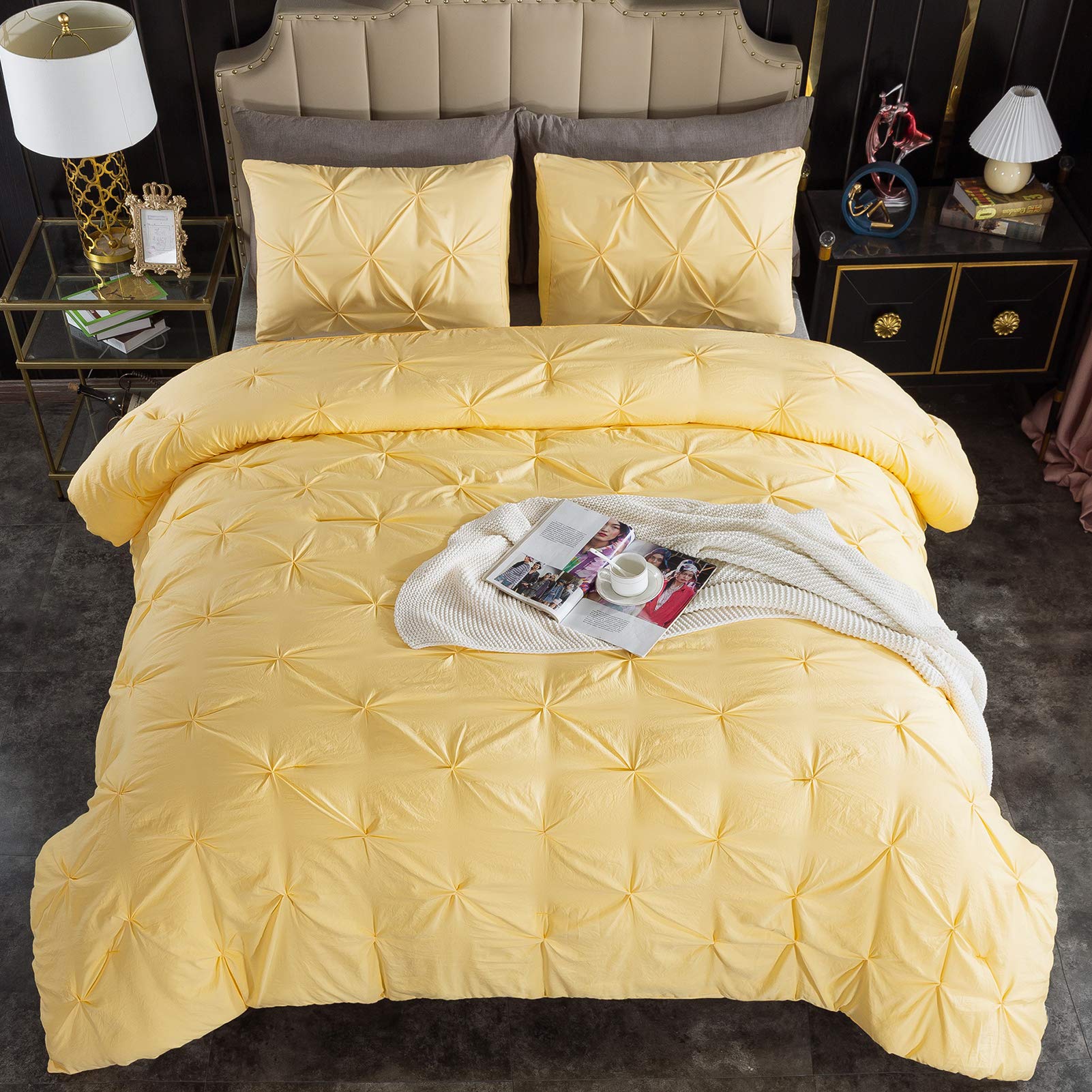 Premium Andency Yellow Pinch Pleat Comforter Set - Twin Size 66x90 Inch, 2-Piece Microfiber Down Alternative All-Season Bedding (Comforter + Pillowcase) for Cozy Bedroom Decor & Guest Room Essentials
