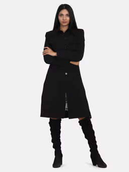 Elegant Black Overcoat for Men - Spread Collar, Button Closure Formal Winter Coat | Perfect for Business Meetings, Weddings & Office Wear