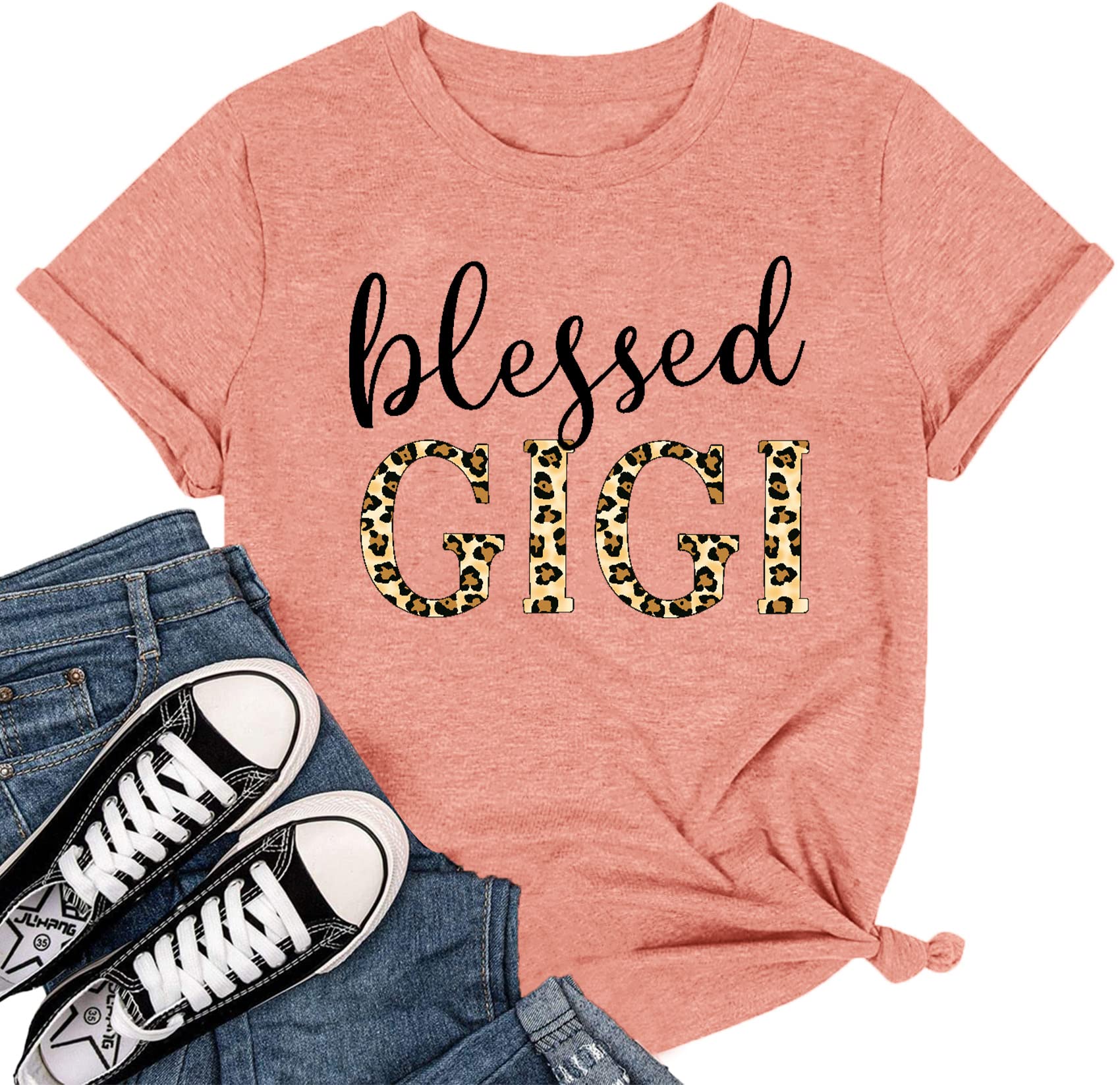 Blessed Gigi Shirts for Grandma - Women's Leopard Print Graphic T-Shirt - Comfortable Cotton Tee for Mimi & Gigi - Perfect Gift for Grandmothers, Mother's Day & Family Gatherings