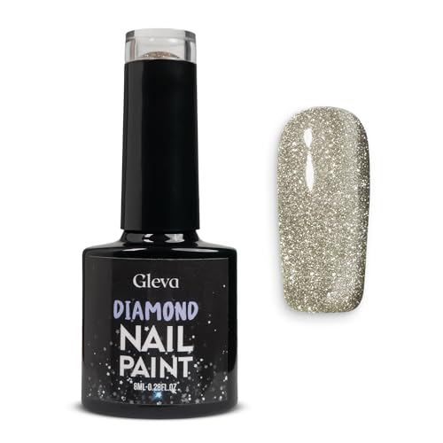 Gleva Diamond Glitter Nail Polish - UV Gel Soak Off Sparkly Nail Art Paint for Salon & Home DIY Manicure - Long Lasting, 8ml (Off White) - Perfect for Parties, Weddings & Special Occasions