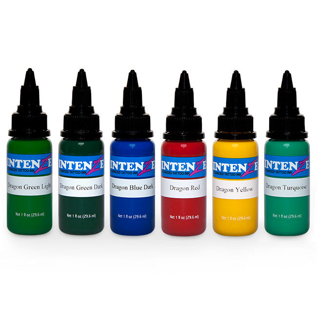 Premium Intenze Tattoo Ink Set - Japanese Dragon Color 1oz (6 Bottles) - Professional Tattoo Supplies for Artists & Beginners - Perfect for Sleeves, Traditional & Asian Style Tattoos