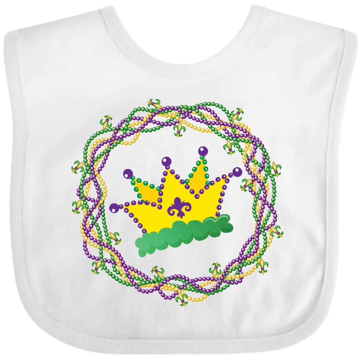 Inktastic Mardi Gras King or Queen Bead Crown Baby Bib - Fun & Festive Feeding Bib for Babies & Toddlers - Perfect for Mardi Gras Parties, Costumes & Photo Shoots