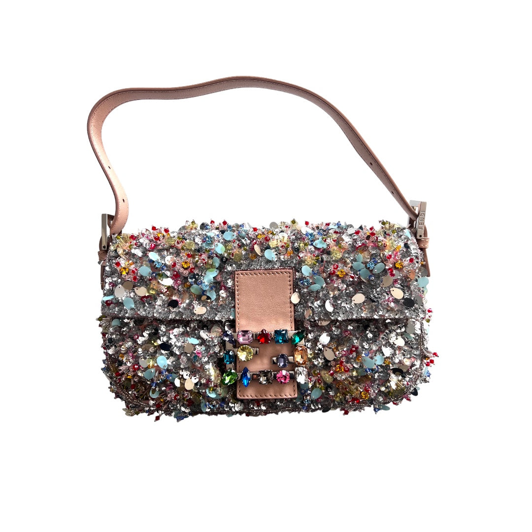 Exclusive Fendi Multicolor Diamond & Sequin Baguette Bag - Luxury Designer Clutch for Evening Parties & Special Occasions