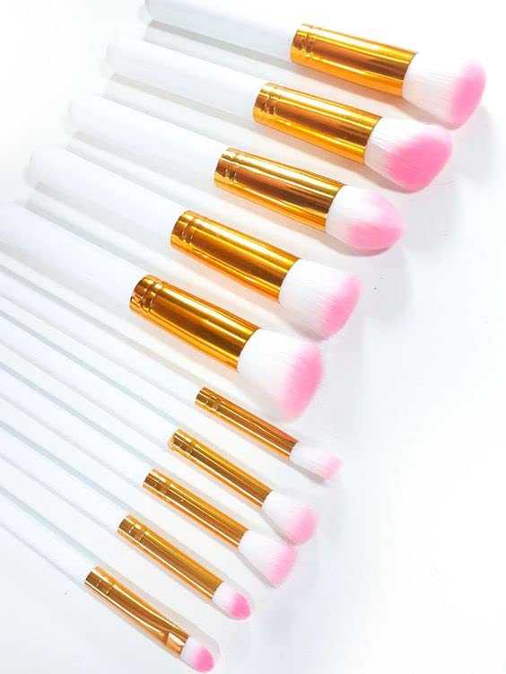Sunaina 10-Piece Professional Makeup Brush Set - Soft White Bristles for Foundation, Powder, Contour & Face Makeup | Perfect for Everyday Beauty Routine & Professional Makeup Artists