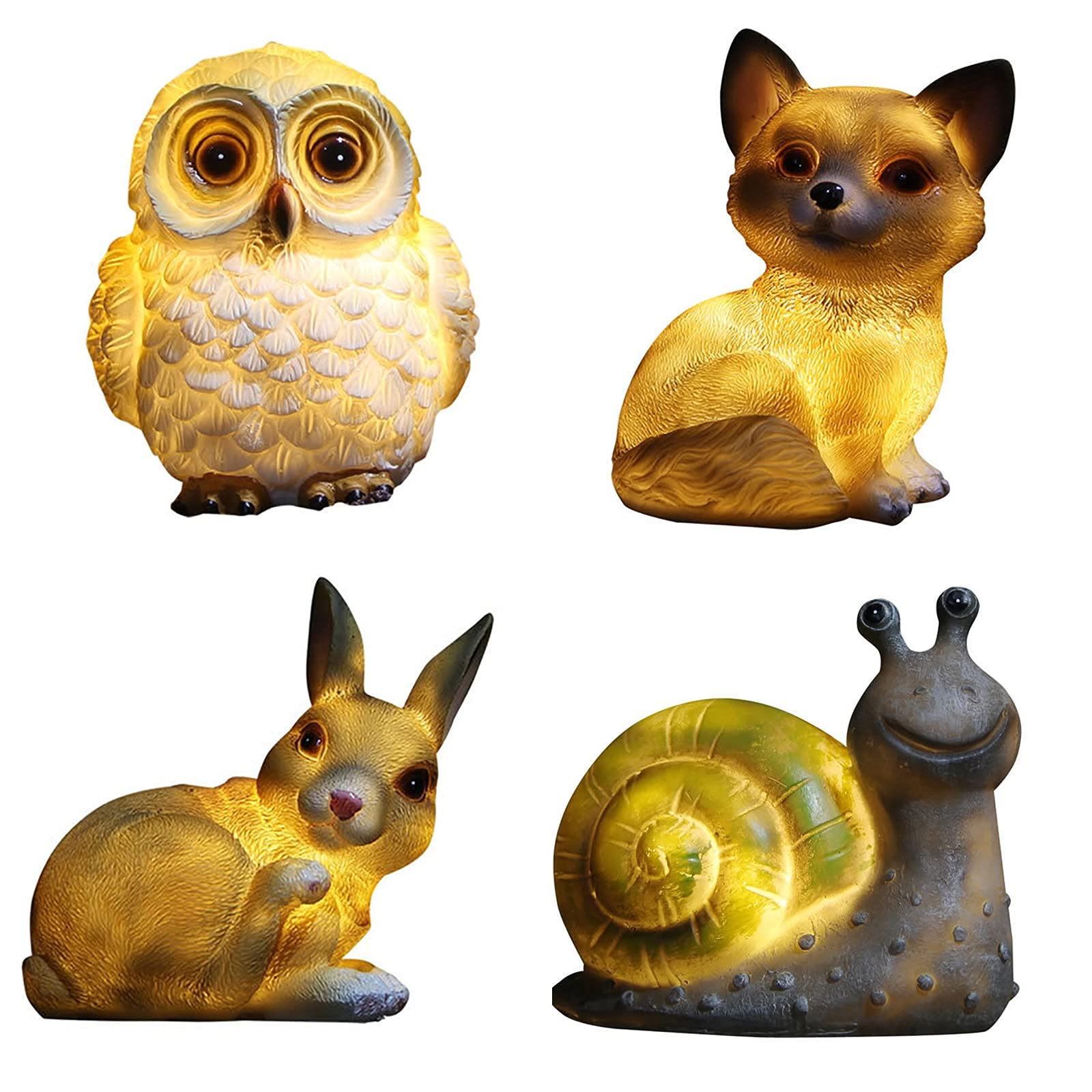 Solar Garden Lights Outdoor - Waterproof Animal Decorations (Dog, Owl, Snail, Rabbit) LED Solar Powered Lawn Lamps - Pack of 4 - Perfect for Patio, Yard, Pathway & Garden Decor at Night