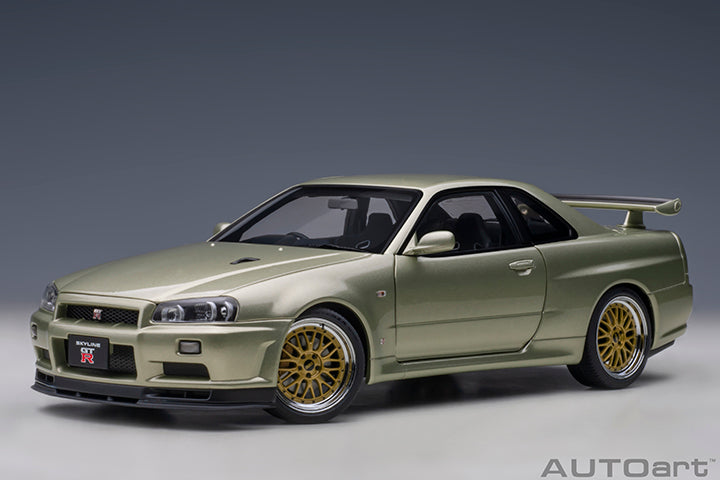 AUTOart 1:18 Scale Nissan Skyline GT-R R34 V-Spec II NUR Diecast Model Car - Millennium Jade with BBS LM Wheels - Perfect for Collectors, Display & Racing Enthusiasts