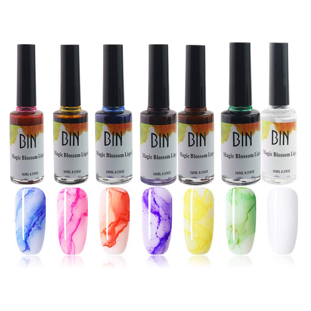 Alalaso Blossom Gel Nail Polish Set - 7 Colors Watercolor Marble Nail Ink for DIY Nail Art, Long Lasting & Non-Toxic - Perfect for Home Manicures, Salon Use & Gift Giving