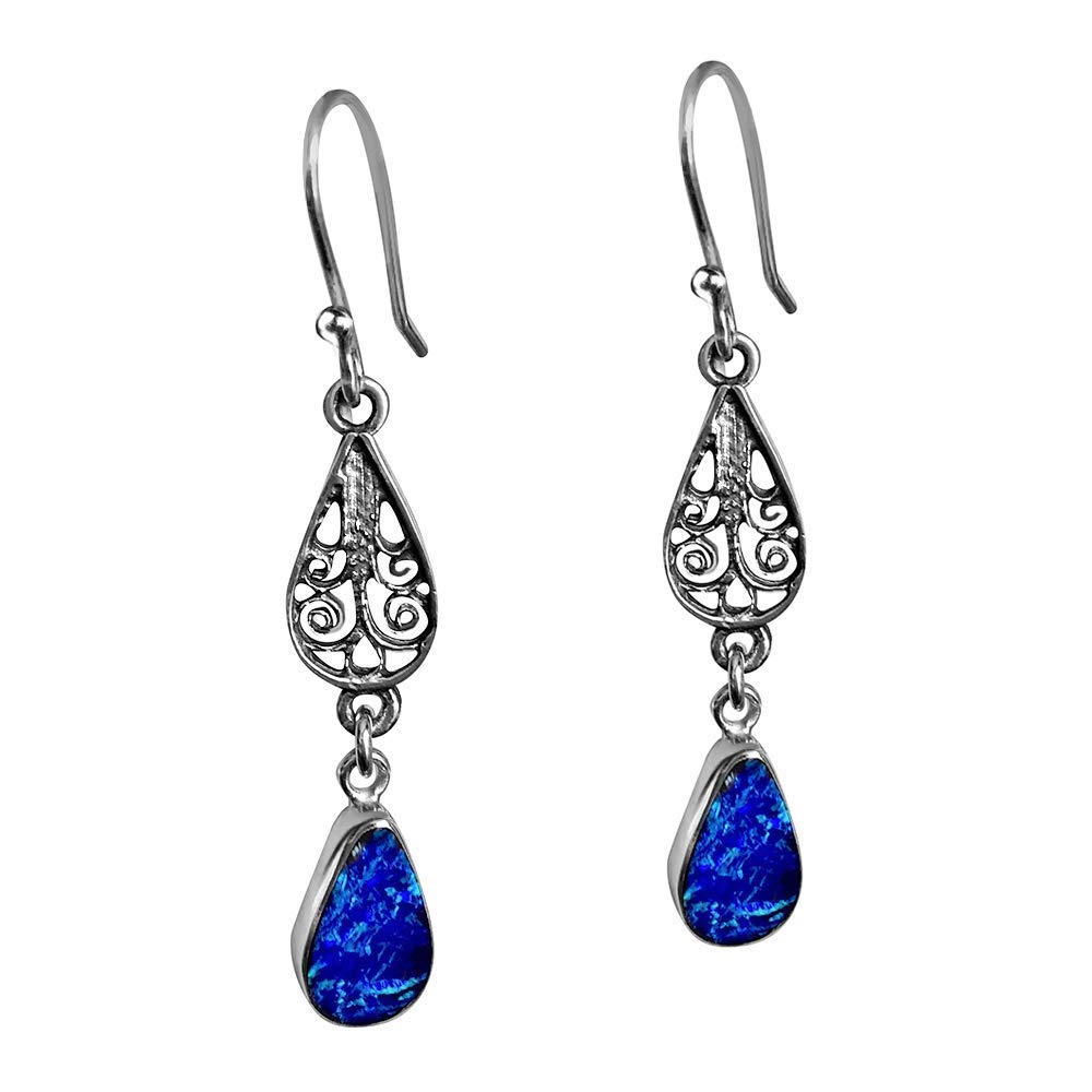 Blue Opal Silver Drop Earrings for Women - Elegant Dangle Jewelry for Parties, Weddings & Special Occasions