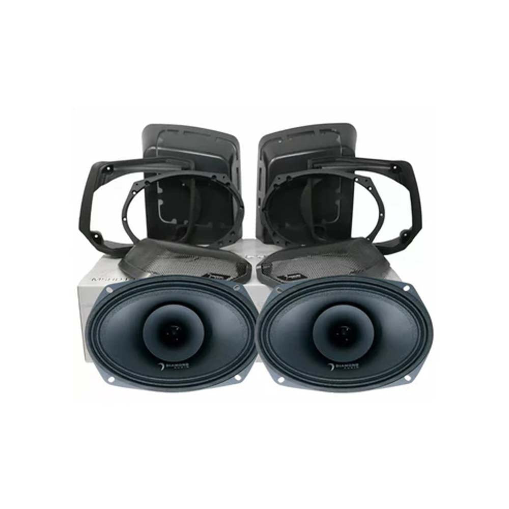 **1998-2013 Harley Davidson® Cut In Lid Kit with MP692 Speakers (2Ω) & MICROV2 2-Channel Class D Amplifier – Diamond Audio MSMP692LK13 for Motorcycle Audio Upgrade**    *(Perfect for Harley Davidson Touring Models – Enhances Sound Quality on Long Rides & Road Trips)*
