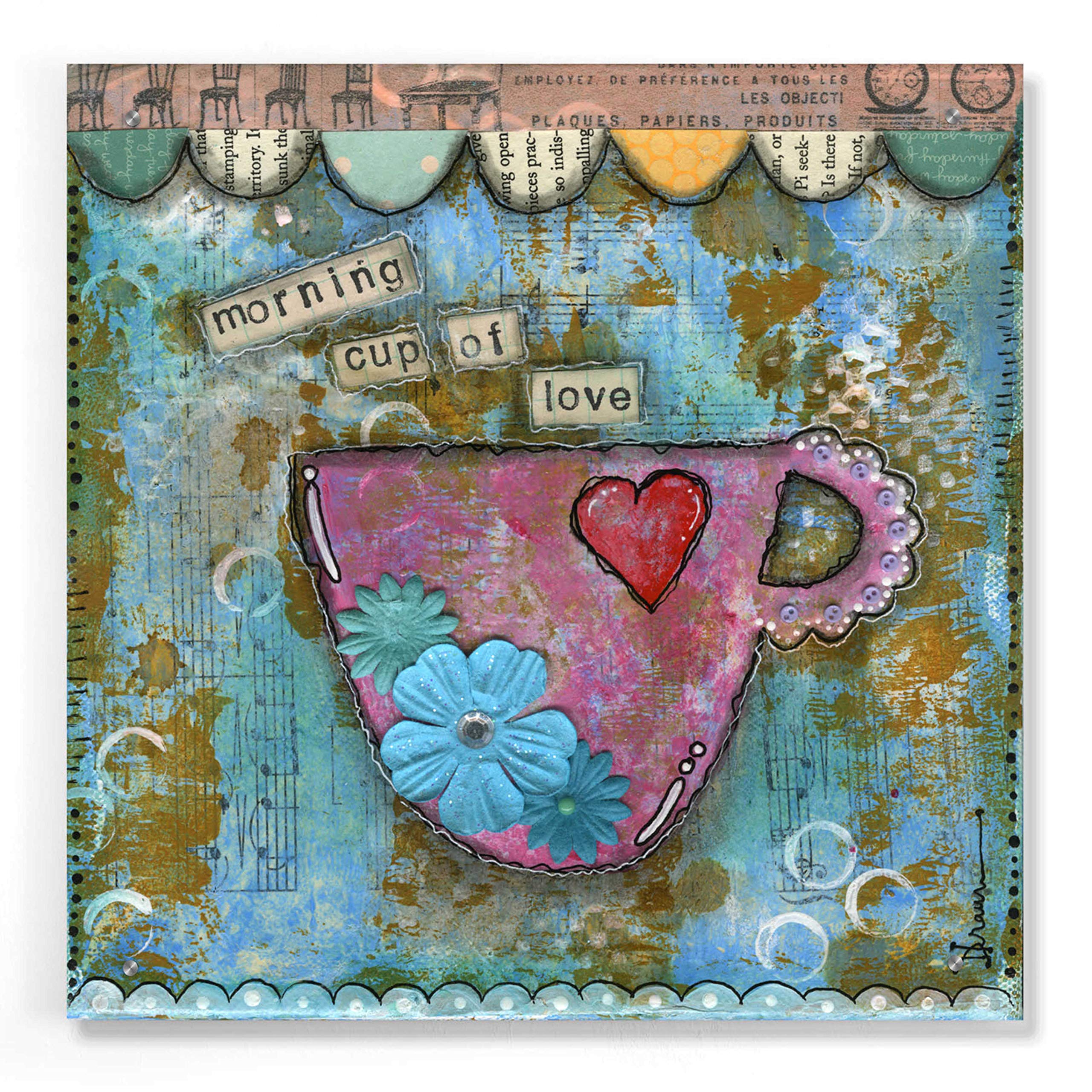Morning Cup of Love Acrylic Glass Wall Art by Denise Braun - 24x24 Inches Modern Abstract Painting for Living Room, Bedroom & Office Decor