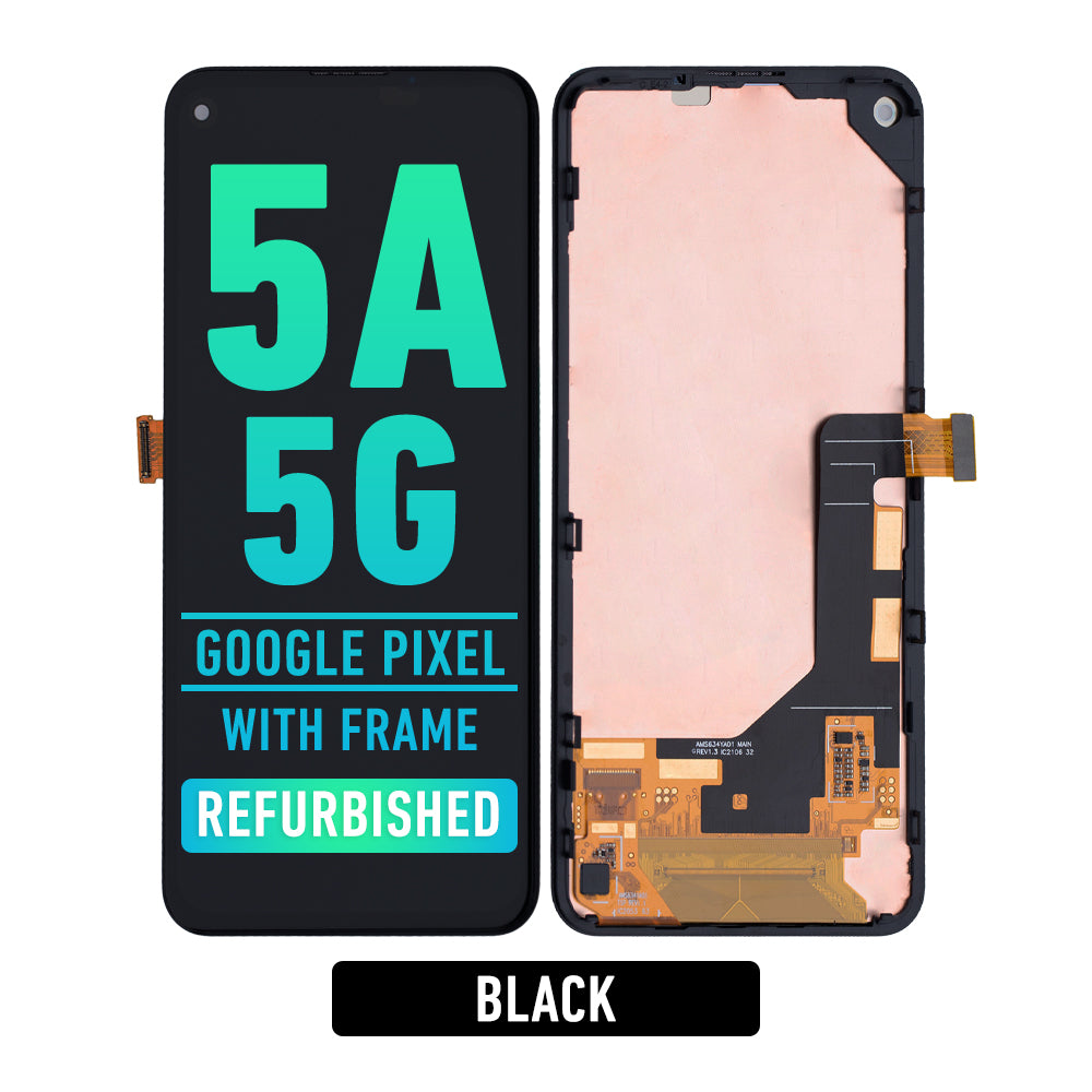 Refurbished Google Pixel 5A 5G OLED Screen Assembly with Frame - Black | Replacement Display for Cracked/Damaged Screens | Perfect for DIY Phone Repairs & Tech Enthusiasts