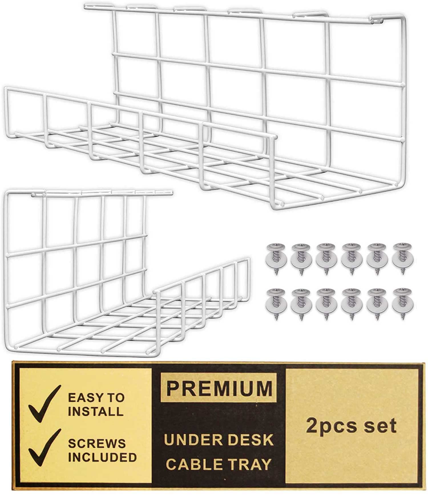 2 Pack Under Desk Cable Organizer Tray - Super Sturdy 17 Inch Wire Management System for Computer, Office & Home Use - Cable Rack for Neat Workspace Organization