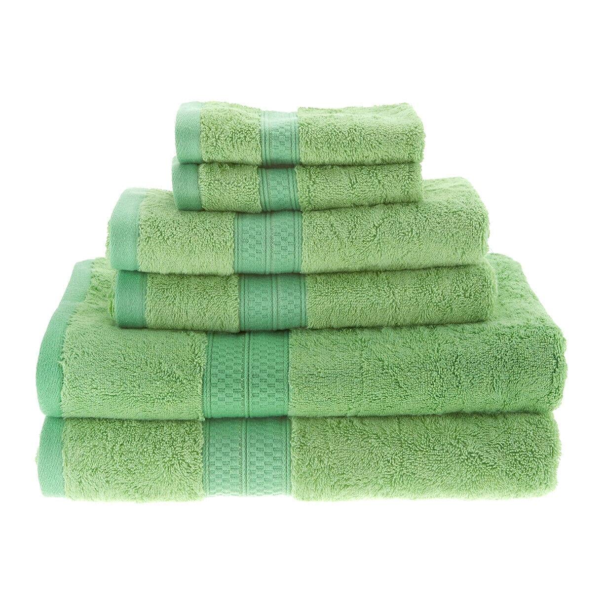 Premium 6-Piece Bamboo Cotton Bath Towel Set - 650 GSM Ultra Soft & Absorbent - Spring Green Bathroom Towels for Spa, Guest Bath & Luxury Home Use