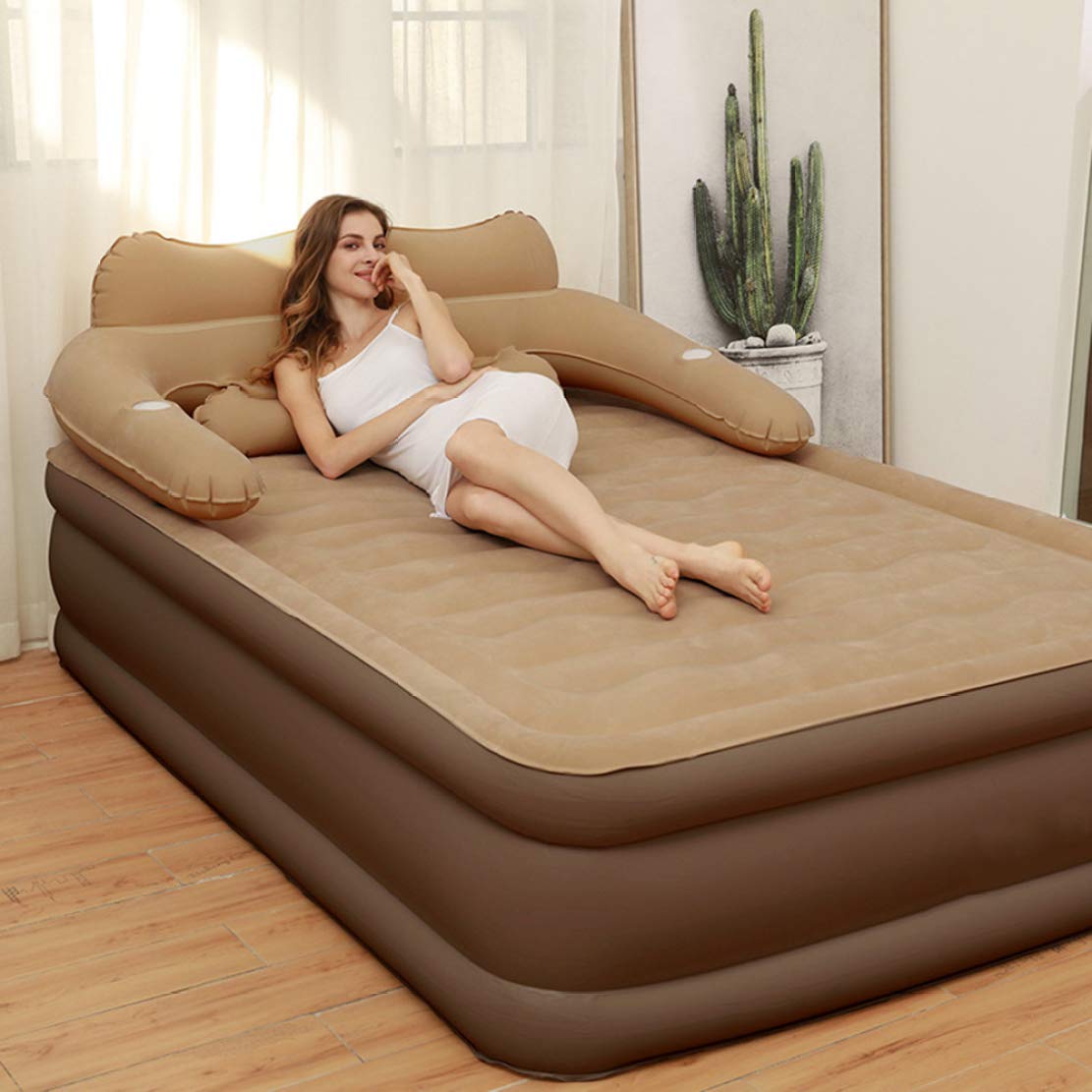 **JLDN Queen Air Mattress with Built-in Foot Pump - Elevated Flocked Top Airbed for Camping, Guest & Family Use - Portable Inflatable Bed for Indoor & Outdoor Comfort**