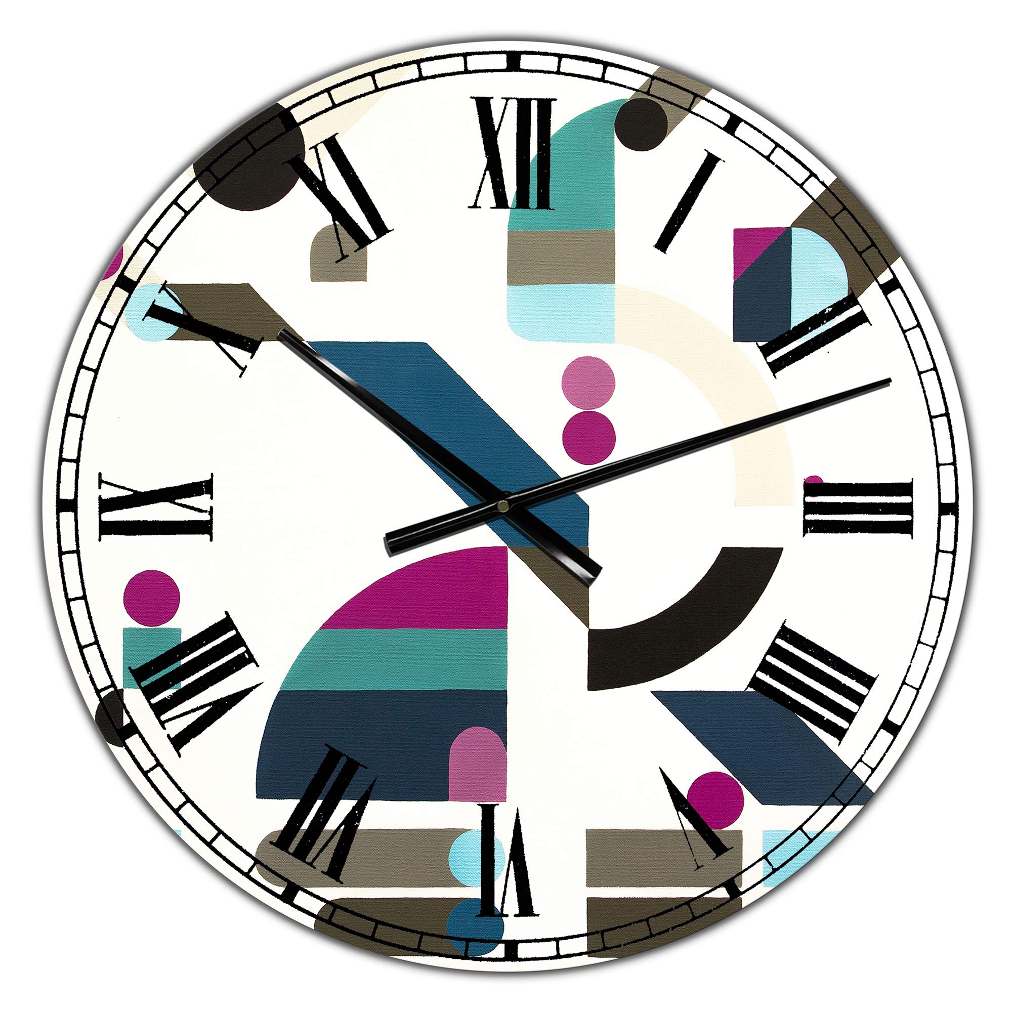 DesignQ Mid-Century Modern Wall Clock - Large Pink Green & Black 'Circe Composition III' for Living Room, Bedroom, Office Decor | Silent Non-Ticking Contemporary Home & Office Wall Art