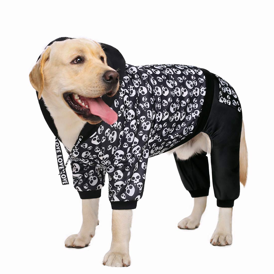 Halloween Dog Hoodie with Pocket - Fleece-Lined Winter Dog Sweater for Medium & Large Dogs, Black Skeleton Costume Pullover - Perfect for Halloween Parties & Cold Weather Outings