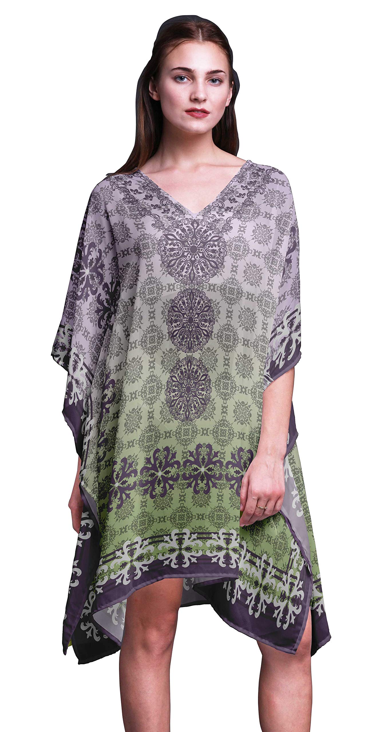 Women's Phagun Beach Kaftan - Flowy Bikini Cover Up & Midi Dress - Lightweight Short Caftan for Pool, Beach Vacation and Summer Outings