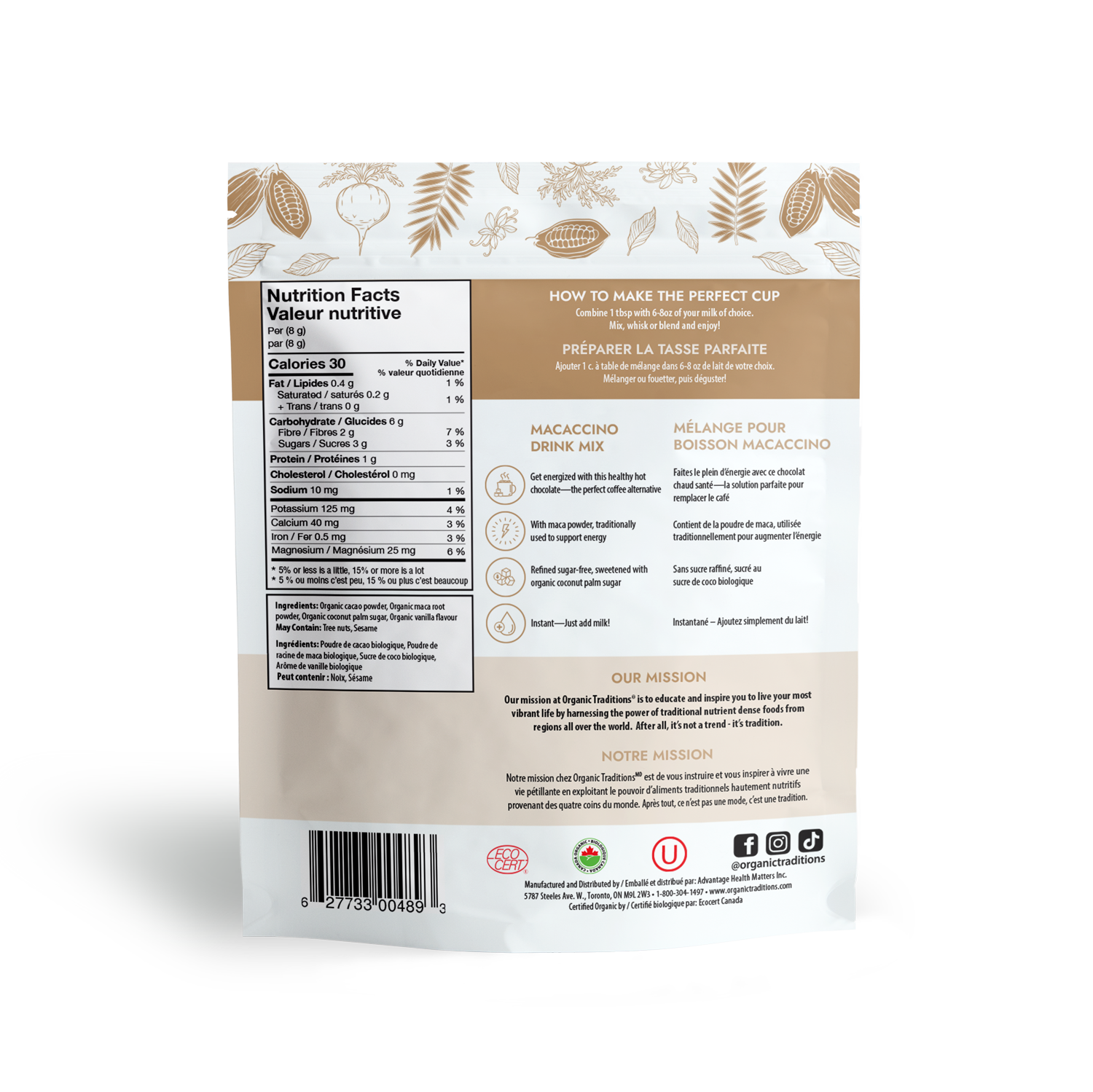 Organic Macaccino Drink Mix - Delicious & Healthy Coffee Alternative for Home, Office & Travel - Perfect for Weight Loss & Energy Boost