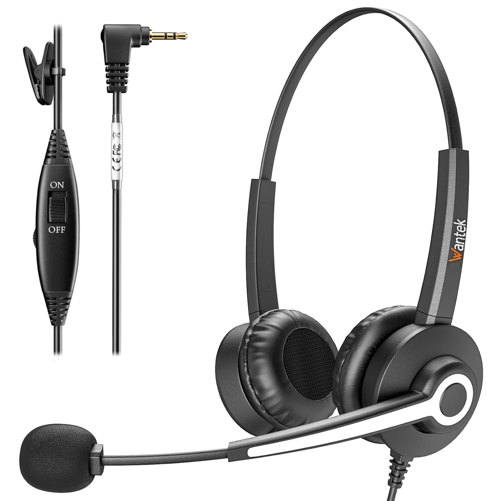 Wantek Noise Cancelling Phone Headset with Microphone - 2.5mm Jack Compatible with AT&T ML17929, RCA, Vtech, Uniden Dect, SPA, Polycom & Cordless Phones - Perfect for Call Centers, Office & Home Use