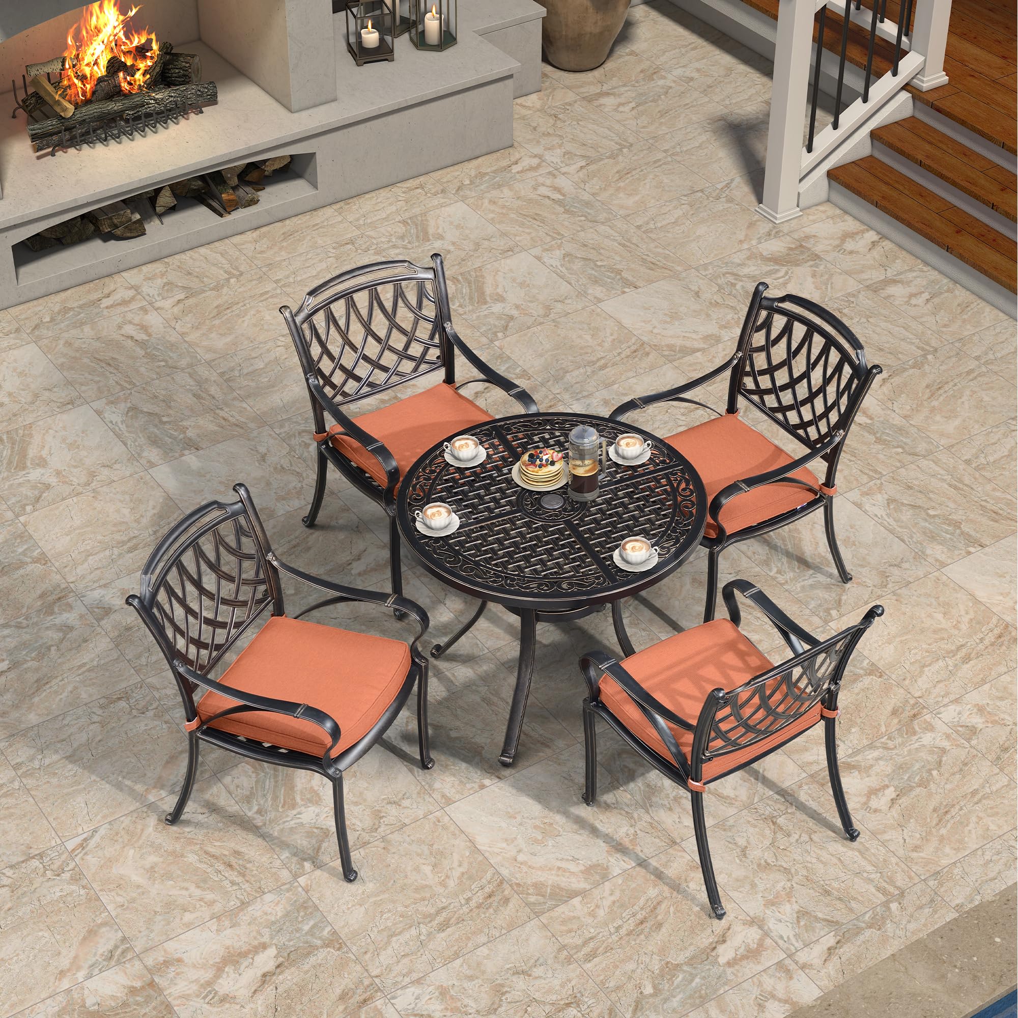 PURPLE LEAF 5-Piece Outdoor Dining Set - Cast Aluminum Patio Furniture with 4 Armchairs & 37