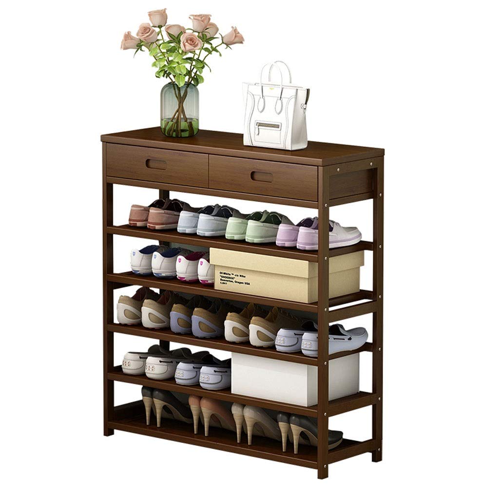 6-Tier Wooden Shoe Rack with Drawers - 80cm Multi-Level Shoe Storage Organizer for Entryway, Hallway, Living Room & Bedroom - Space Saving Shoe Shelf for Home & Office Organization