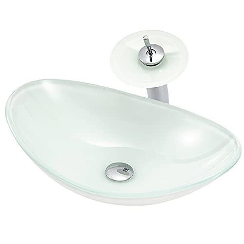 LEFEDA Modern Tempered Glass Vessel Sink with Matching Faucet - Above Counter Bathroom Wash Basin Set with Pop-Up Drain & Water Pipe - Perfect for Contemporary Vanities, Powder Rooms & Spa-Style Bathrooms