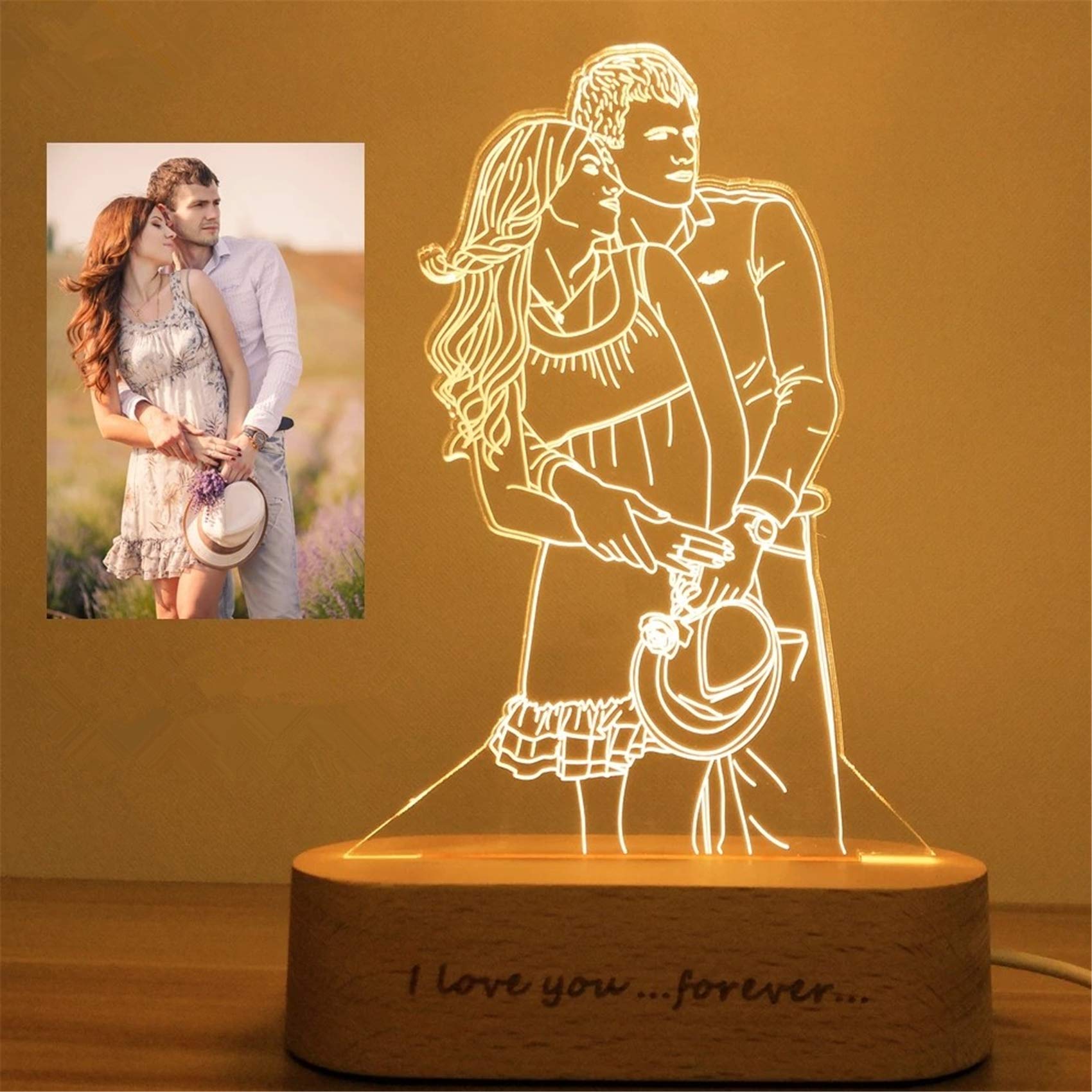 Custom 3D Photo Lamp - Personalized Engraved Gift for Wedding, Anniversary, Birthday | Home Decor