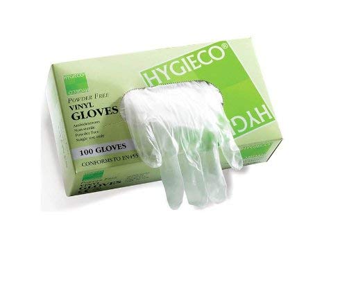 HYGIECO Powder-Free Vinyl Gloves (Medium) - 100 Pack - Disposable, Latex-Free, Non-Sterile for Food Handling, Cleaning & Medical Use
