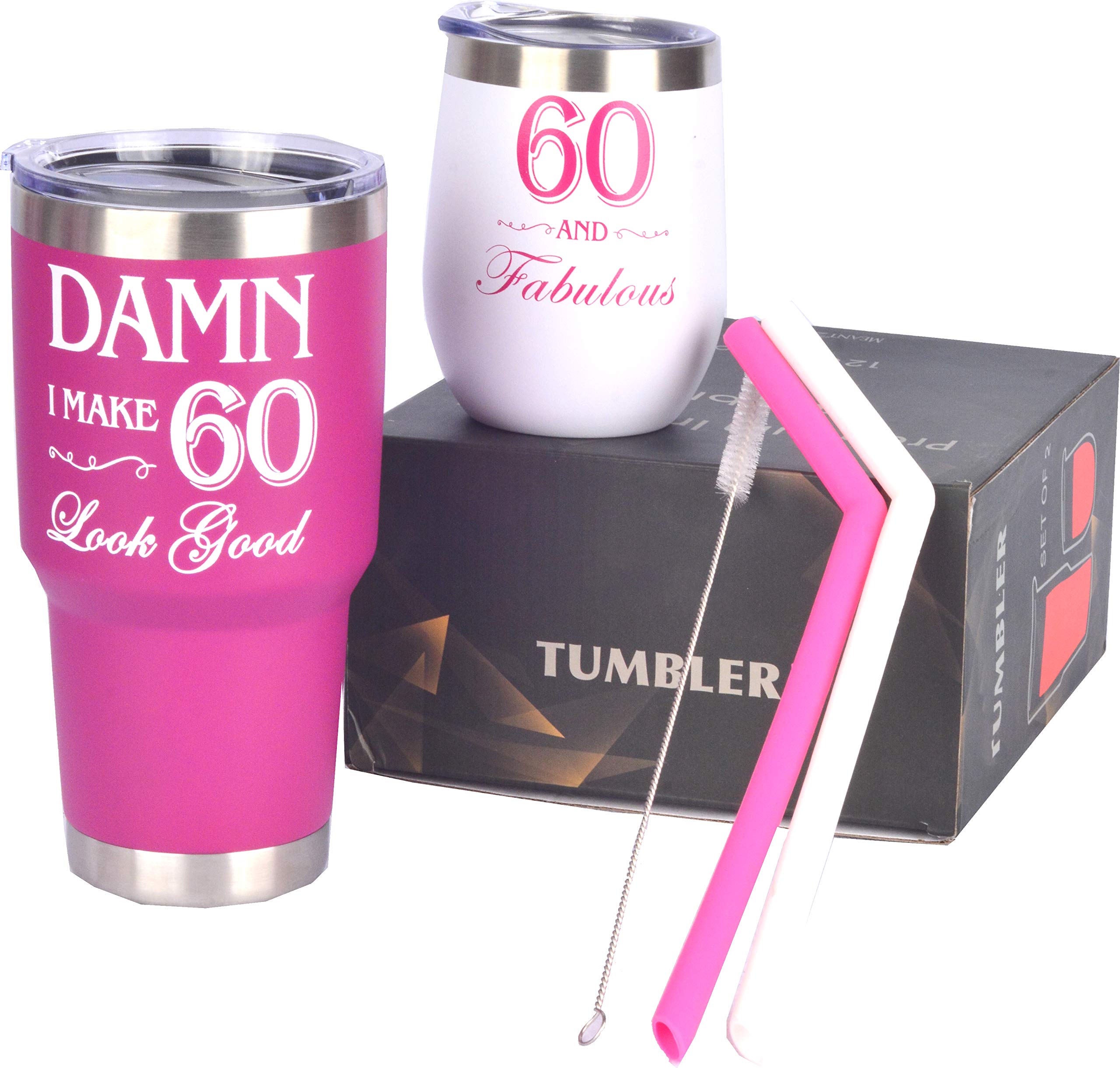 MEANT2TOBE 60th Birthday Gifts for Women - 60 and Fabulous Tumbler Set with Lid & Straw - Perfect 60th Birthday Present for Mom, Grandma, Wife - Ideal for Coffee, Tea, or Smoothies at Home, Office, or Travel