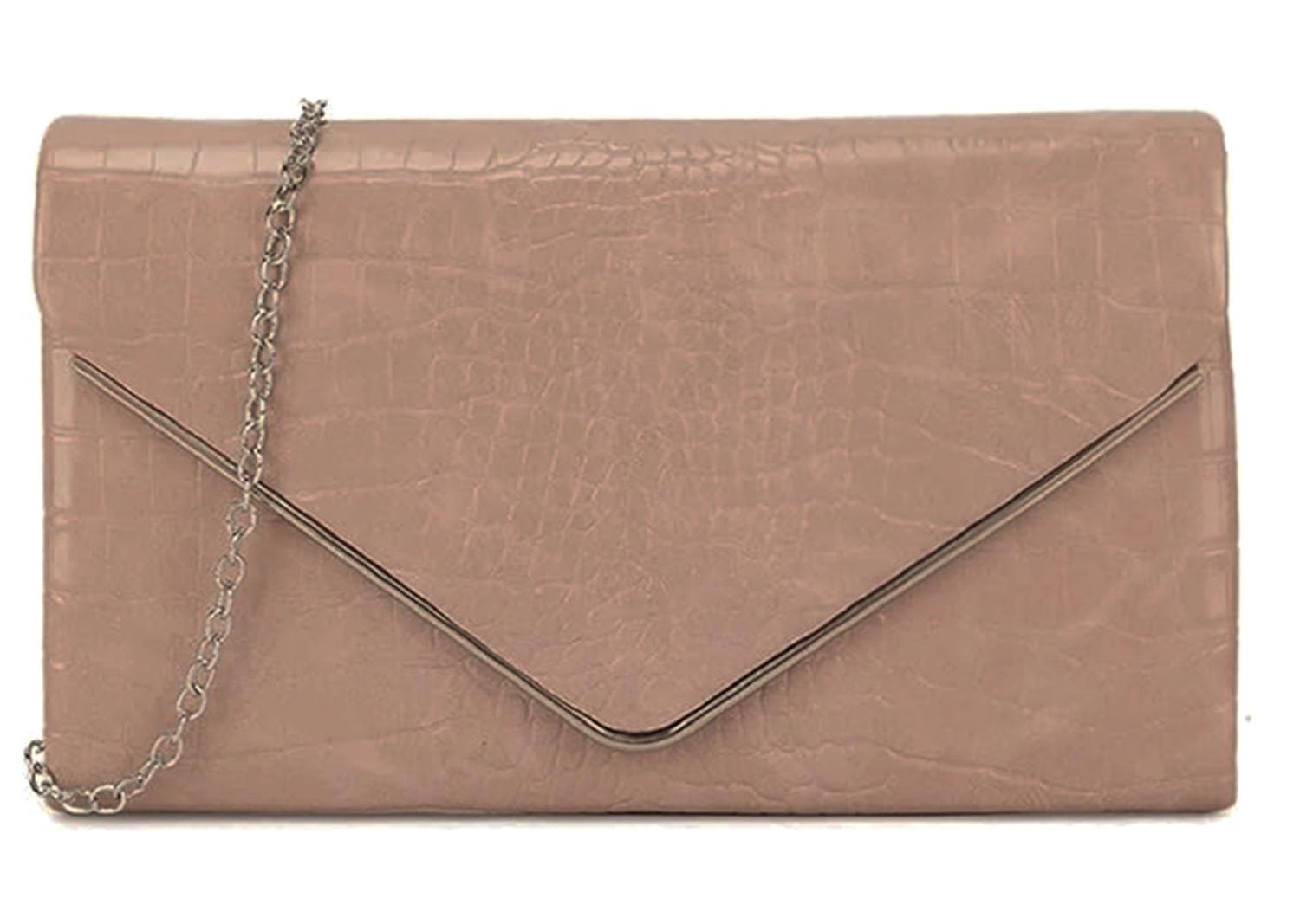 LeahWard Women's Faux Croc Print Flap Clutch Bag - Elegant Wedding Handbag for Bride, Evening Party & Special Occasions