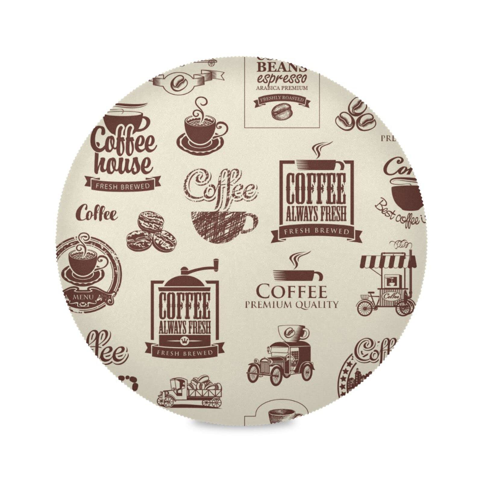 Kigai Coffee Round Placemats Set - Non-Slip, Washable & Heat Resistant for Kitchen & Dining Decor