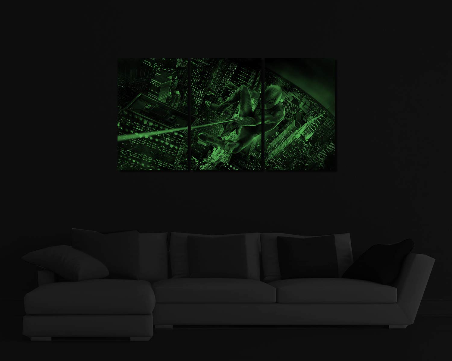 Glow In The Dark Framed Canvas Art Print - Spider-Man Marvel Superhero Wall Decor 42x24 Inches | Perfect for Bedroom, Game Room & Superhero Themed Spaces