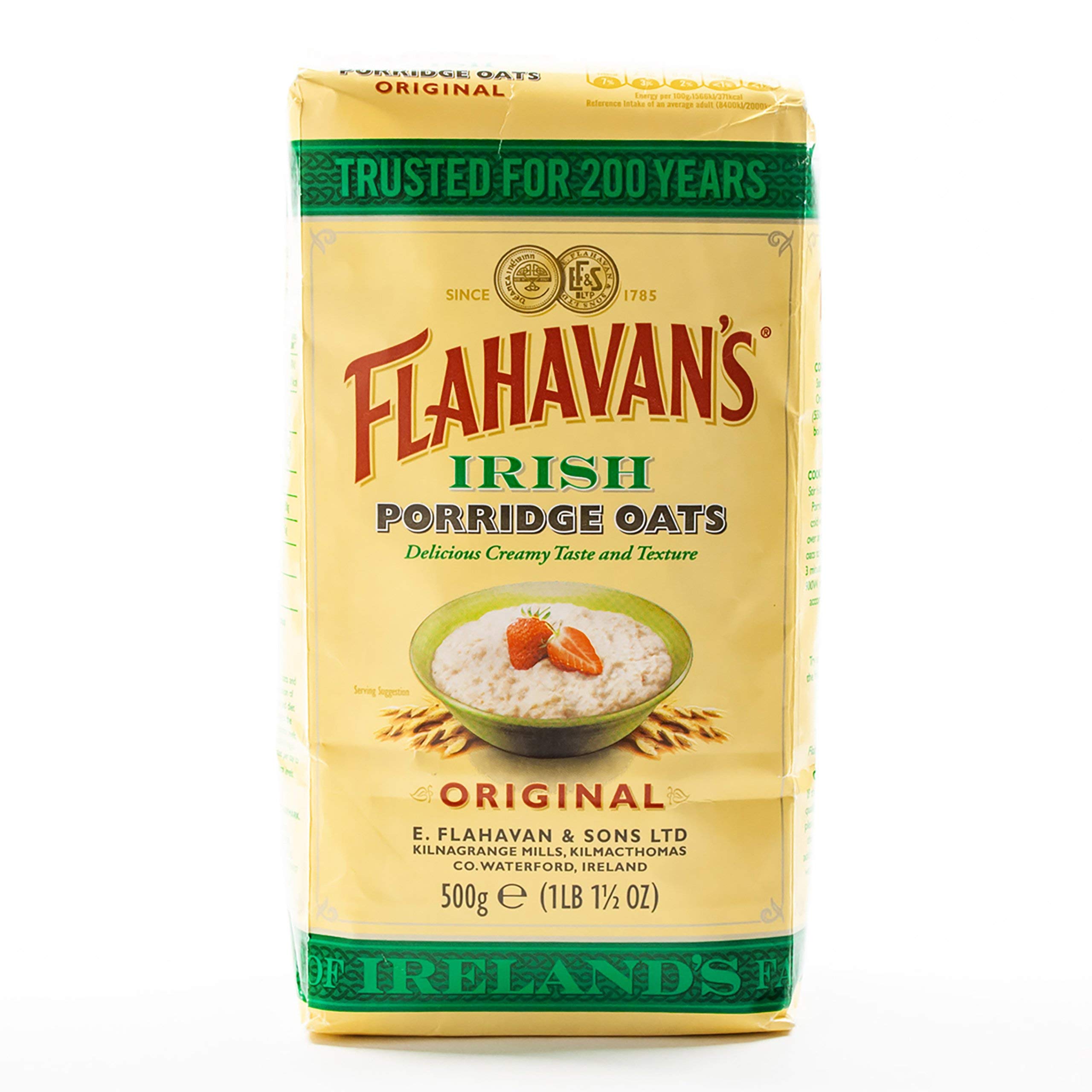 Organic Flahavans Irish Porridge Oats 1.1 lb - Steel Cut Oatmeal for Breakfast, Baking & Healthy Snacks - Non-GMO, Gluten-Free Whole Grain Oats for Smoothies, Cookies & Overnight Oats