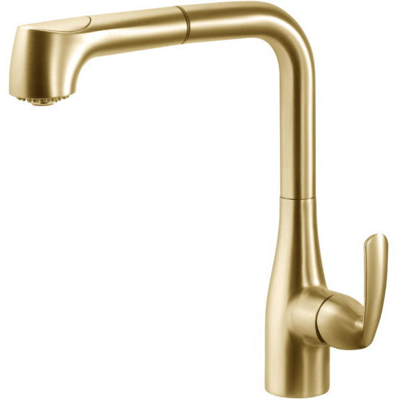 QUPO 2020 BB Quantum Dual Function Pull Out Kitchen Faucet in Brushed Brass - Modern Touchless Pull Down Sprayer for Sink, Perfect for Cooking & Dishwashing
