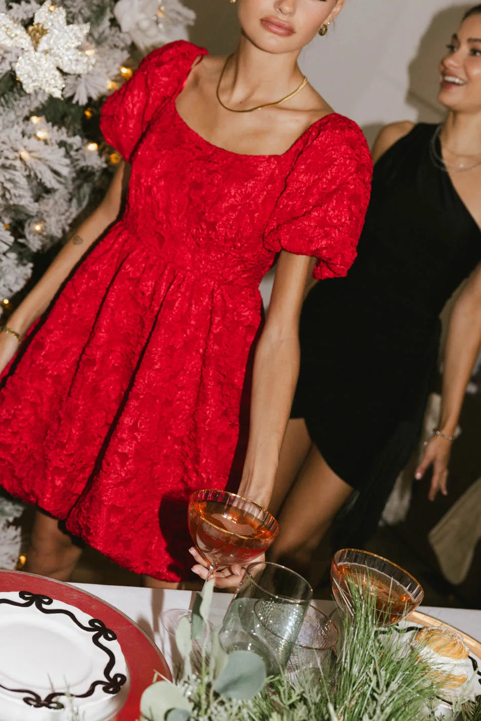 Aisling Red Bubble Mini Dress - Women's Short Sleeve Party Cocktail Dress for Night Out, Date Night & Special Occasions