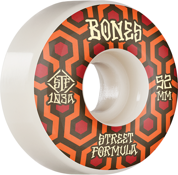 Bones Wheels STF V1 Retros 52mm 103a White Skateboard Wheels (Set of 4) - High Performance for Street Skating and Park Riding