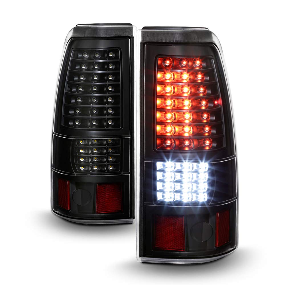 ACANII Full LED Tail Lights Brake Lamps for 1999-2002 Chevy Silverado 1500/2500/3500 & 1999-2006 GMC Sierra - Black C-Strip Design - Enhanced Night Visibility & Safety for Pickup Trucks