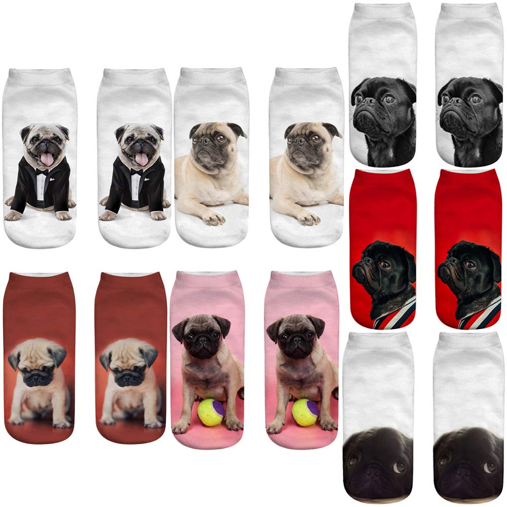 Angelteers 3D Black Pug Ankle Socks - Funny Low Cut Dog Socks for Kids, Boys & Girls - Perfect for School, Gifts & Dog Lovers