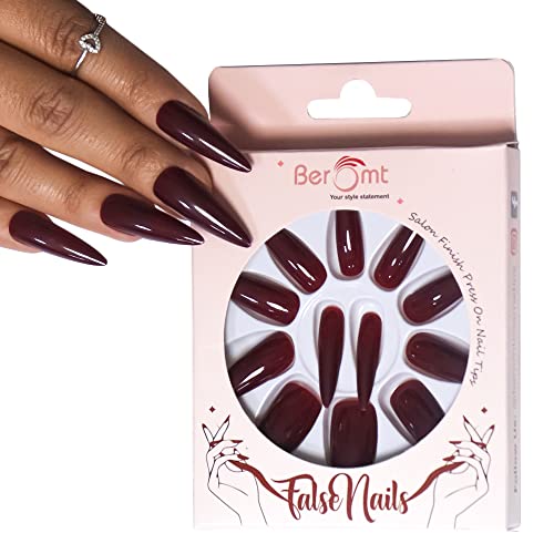 Beromt Premium Glossy Finish Full Cover 12 Pcs Artificial False Nails - Multicolor Fake Nails Kit with Free Glue, Stickers & Nail Filer | Long Lasting Press on Nails for Parties, Weddings & Everyday Wear (BFN412PSN)