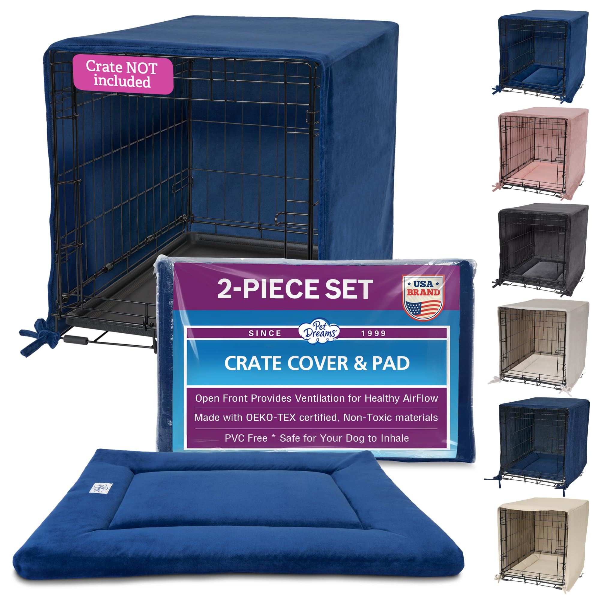 Breathable Non-Toxic Dog Crate Cover & Mat for Single-Door Kennels - Fits iCrate 18,24,30,36,42,48 Inch Dog Cages (Blue, XL, 42