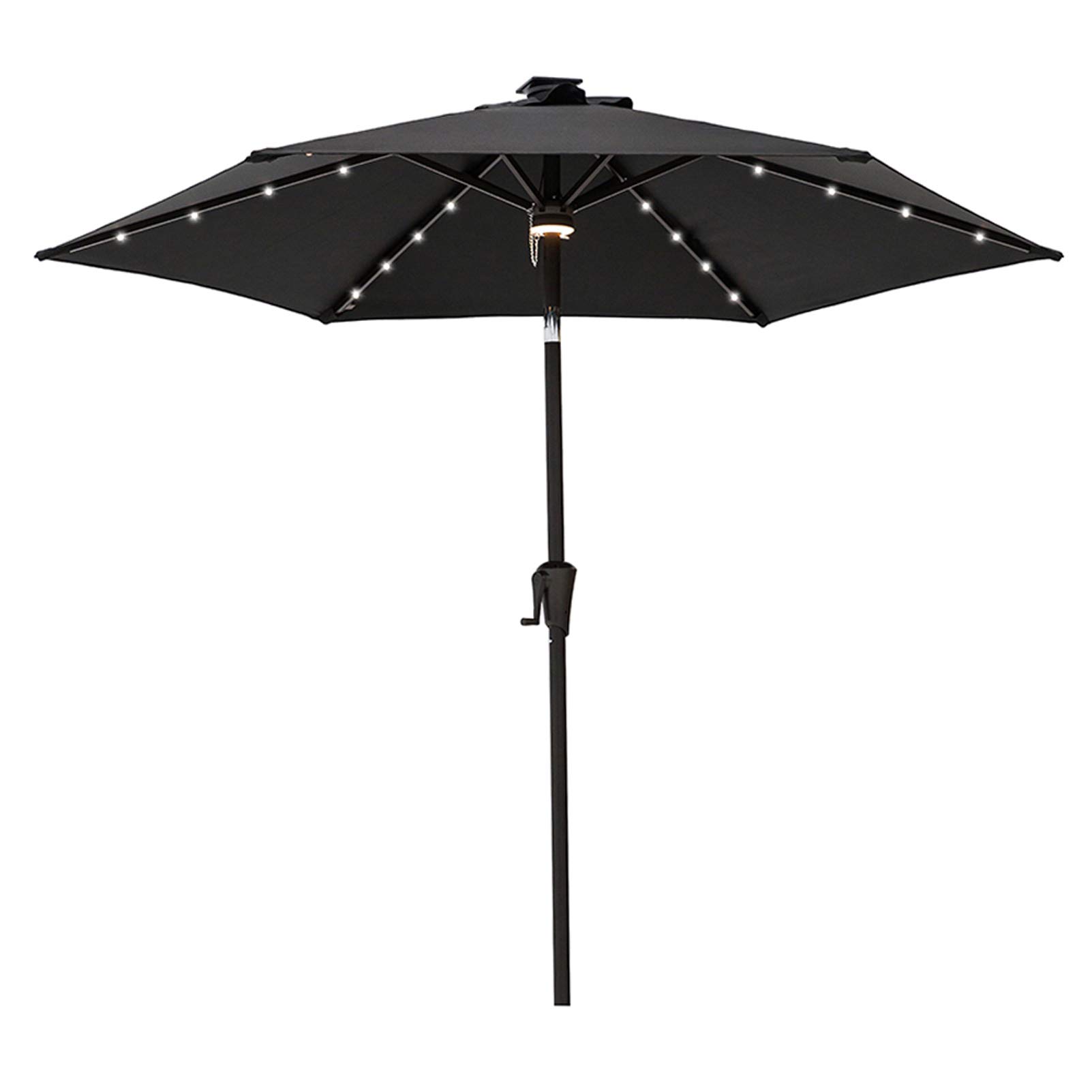 7.5 ft Outdoor Patio Market Table Umbrella with Solar LED Lights & Tilt - Black | Perfect for Backyard, Poolside, and Restaurant Outdoor Dining