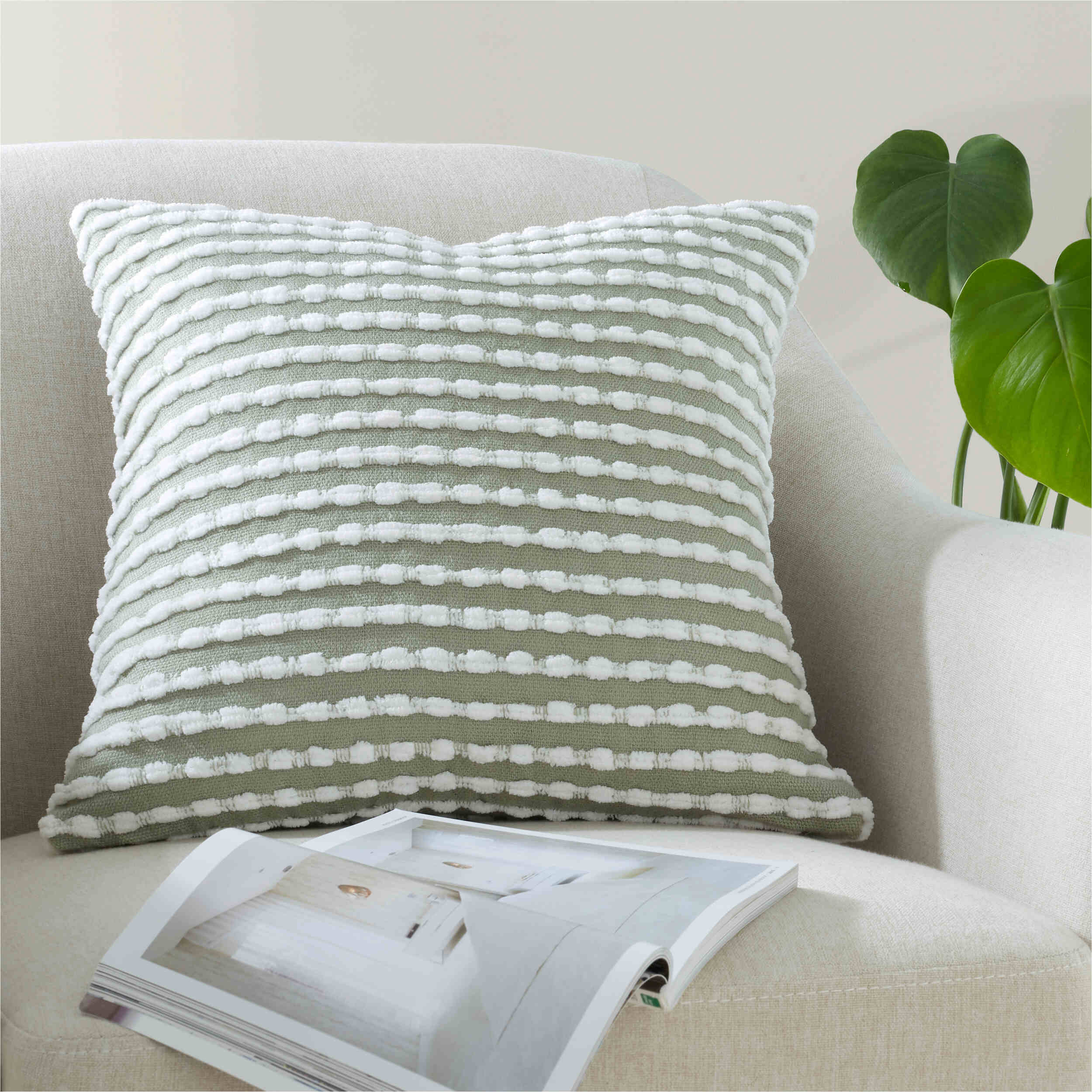 Catherine Lansfield Stab Stitch Cushion - Sage Green Decorative Throw Pillow for Sofa, Bed & Home Decor | Soft & Stylish Accent Pillow for Living Room, Bedroom & Dorm