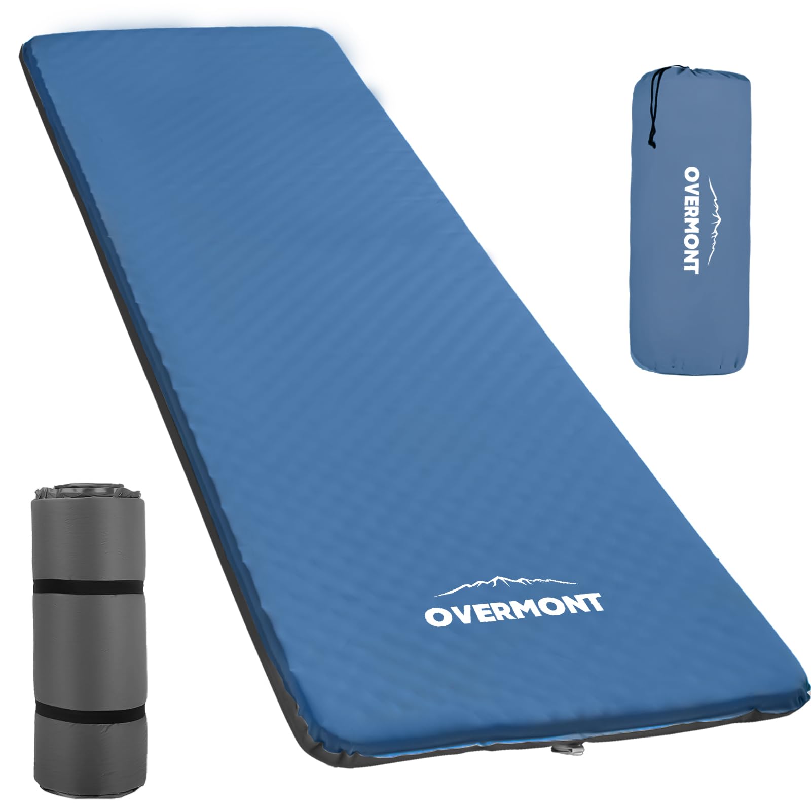 Overmont 3-Inch Thick Self-Inflating Camping Sleeping Pad - Wide Foam Mattress for Outdoor, Hiking, Backpacking & Travel - Portable Roll-Up Mat for Tent, Car, Truck, Van & Rooftop - All-Season Comfort for Campers & Adventurers