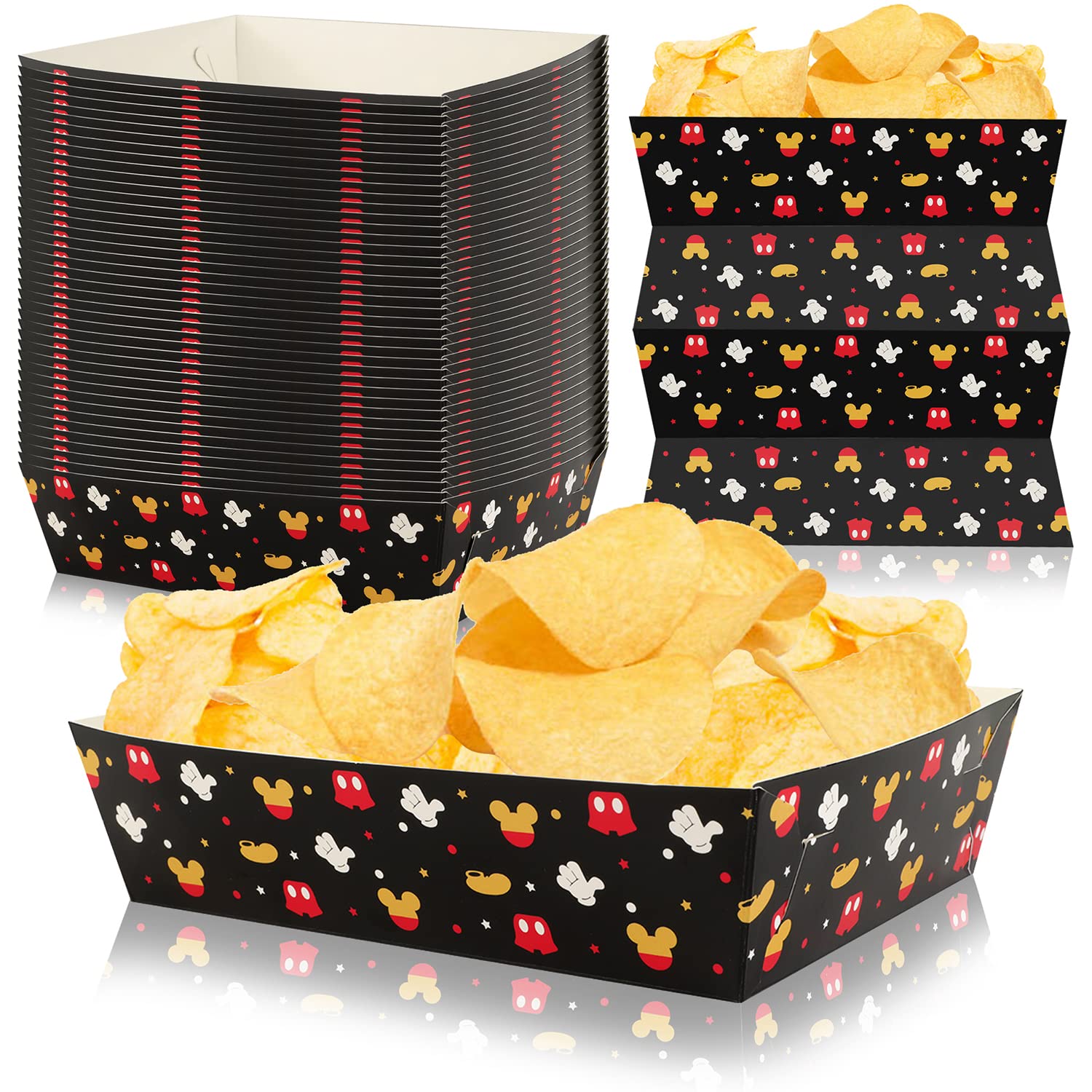 50 Pack Mouse Party Favors - Large Disposable Paper Food Trays & Serving Boats for Mickey Mouse Theme Birthday Party Decorations - Perfect for Kids' Birthday Parties, Baby Showers, and Disney-Themed Events
