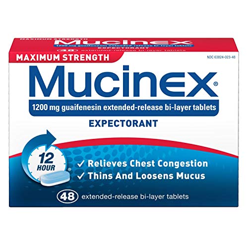 Mucinex Maximum Strength Chest Congestion Relief Expectorant Tablets - 48 Count - Fast-Acting for Cold & Flu Symptoms - Day & Night Use for Adults