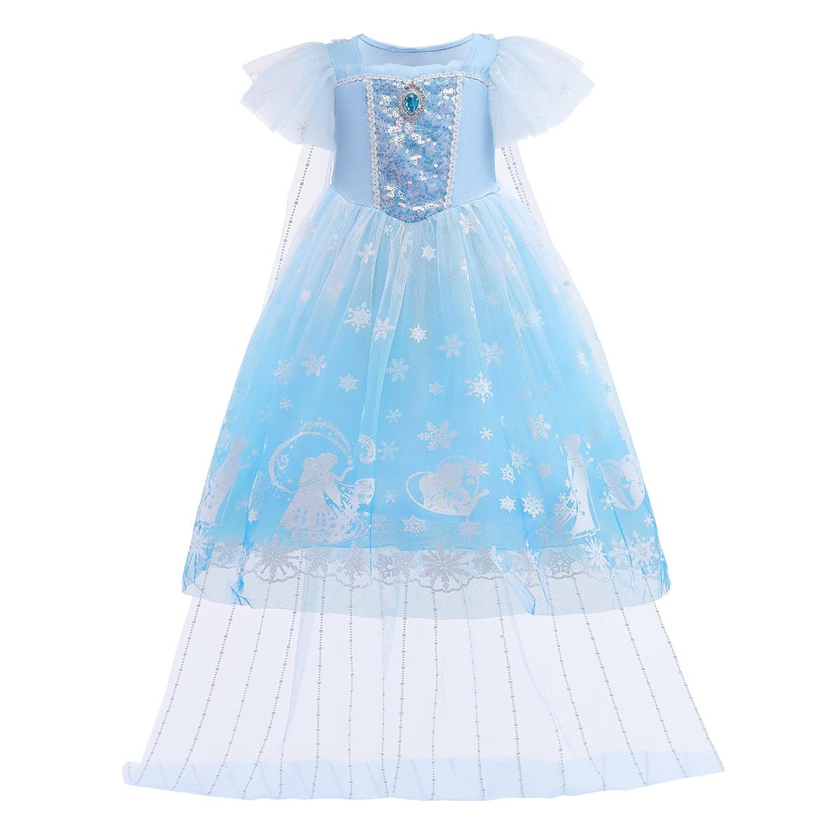 Frozen Elsa Costume for Girls - Sparkling Sequins Princess Dress for Halloween, Christmas, Birthday Party & Cosplay | Disney Inspired Fancy Gown for Kids Dress Up & Special Occasions
