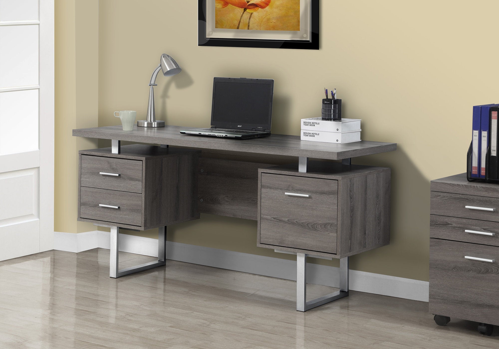 OFFICE SERIES 60L Dark Taupe Silver Metal Storage Cabinet - Perfect for Home Office, Dorm Room & Garage Organization