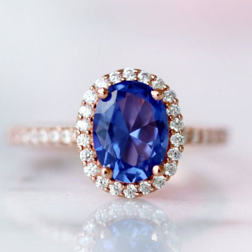 14K Rose Gold Vermeil Iris Oval Tanzanite Ring - Elegant Tanzanite Jewelry for Women, Perfect for Weddings, Anniversaries & Special Occasions