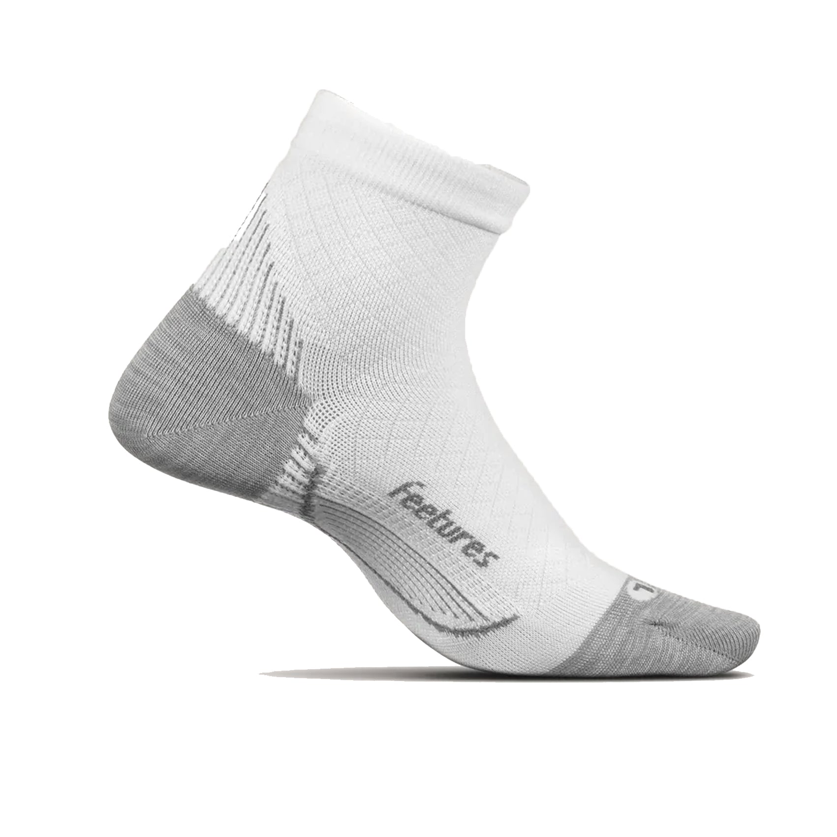 Feetures UltraLight Compression Socks for Plantar Fasciitis Relief - Quarter Length, White - Perfect for Running, Hiking & Everyday Comfort